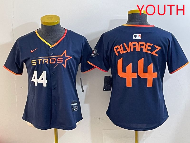 Youth Houston Astros #44 Alvarez Drak Blue Three generations Joint Name 2025 Nike MLB Jersey style 4101
